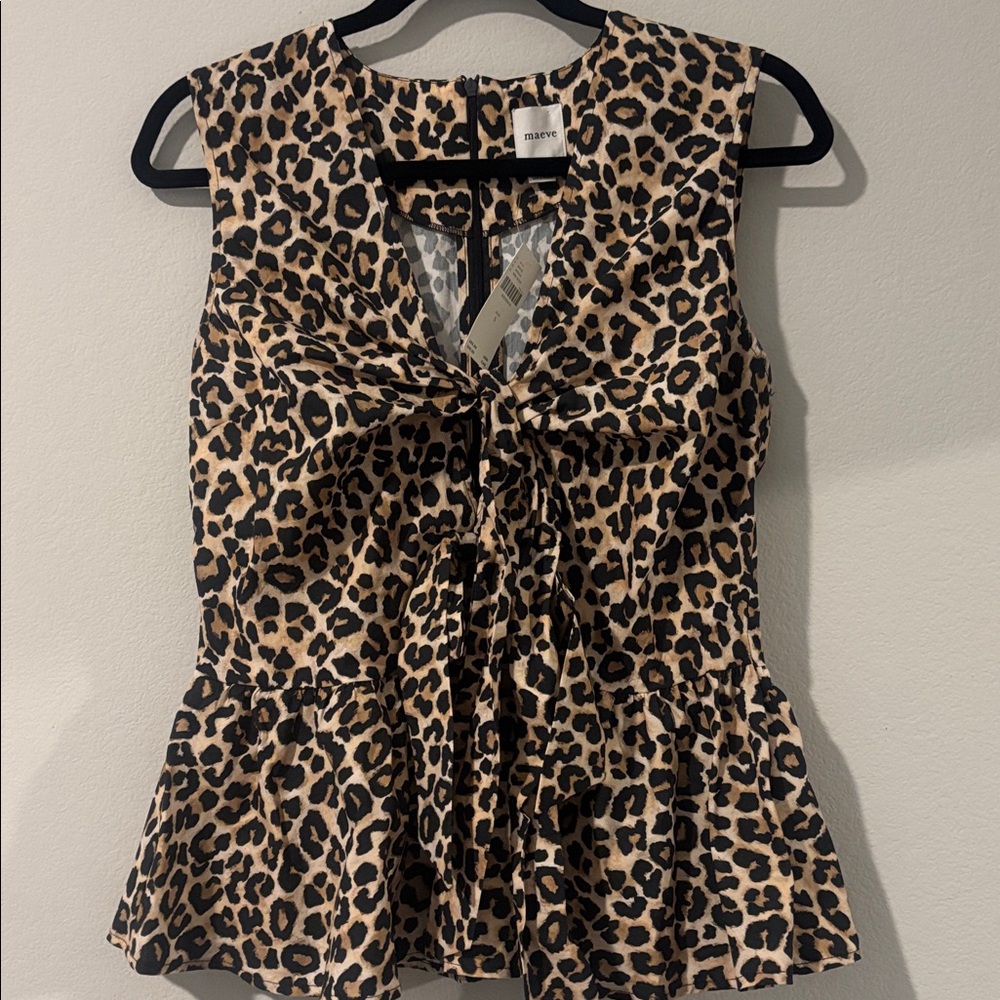 Maeve Sleeveless Bow-Front Peplum Blouse Cheetah Print By Anthropologie Size S